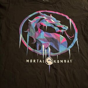 Hot Topic Black Mortal Kombat Tee with Blue and Pink Design